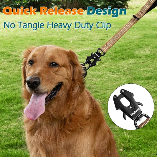 PetBonus Heavy Duty Short Dog Leash, 18 Inch Nylon Traffic Leash with Quick Release Clip, Comfortable Padded Handle, Reflective Training Lead for Medium Large Dogs (Brown, 18")