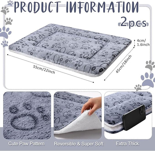 VitalCozy 2 Pack Self Warming Cat Mat Self Heating Pad Bed Reversible Machine Washable Reflects Body Heat Warm Thermal Pet Pad Crate Blanket for Feral and Indoor Cat (Grey,22'' X 18'',Dog Paw)