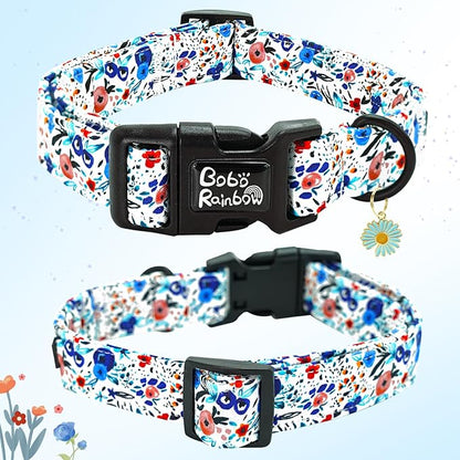 Dog Collar-Cute Flower Adjustable Pet Collars Soft Comfortable Puppy Collar Blue Cotton Dog Collars Durable Necklace Gift for Large Dogs