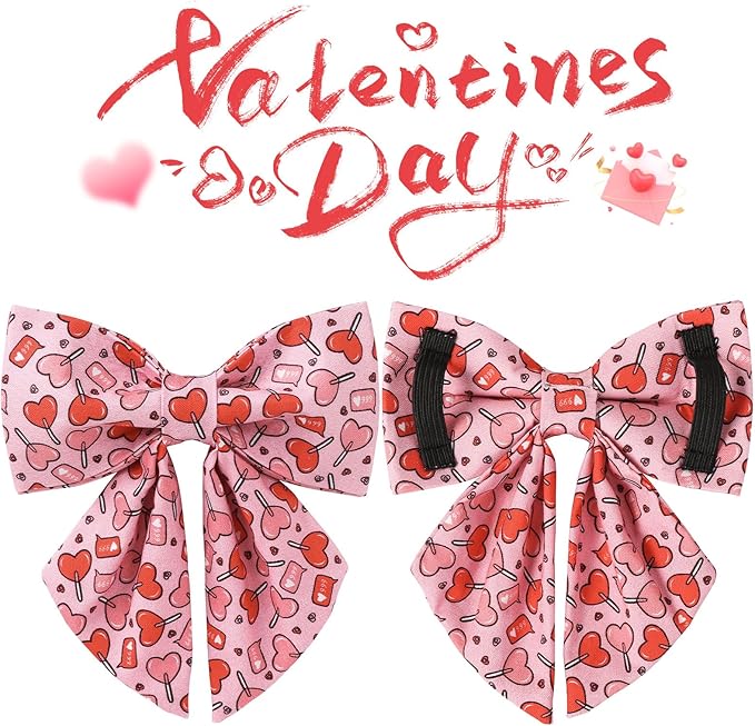 UP URARA PUP Valentine’s Day Dog Collar with Bow Tie, Pink Heart Bowtie Collar with Metal Buckle, Valentine’s Day Gift Pet Collar for Puppy Girl Boy Dog or Cat, Wedding Dog Collar,XL, Neck 16-26in
