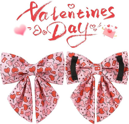 UP URARA PUP Valentine’s Day Dog Collar with Bow Tie, Pink Heart Bowtie Collar with Metal Buckle, Valentine’s Day Gift Pet Collar for Puppy Girl Boy Dog or Cat, Wedding Dog Collar,XL, Neck 16-26in