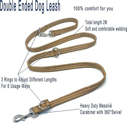 Dog Leash-Multifunctional Double Ended,for Obedience Training Or Distance Work Easy to Use,Lightweight,Soft&Durable Convertible Hands Free,Crossbody,Over Shoulder (Light Military Tan, 2M*2.5CM)