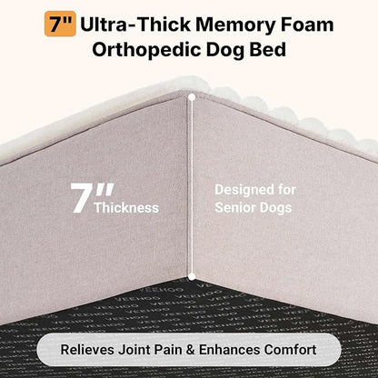 Veehoo Orthopedic Memory Foam Dog Bed, 7 Inch Thick Extra Large XXL Dog Bed for Senior Dogs with Ultra-Soft Fluffy Surface, Waterproof Liner, Removable Washable Cover and Non-Slip Bottom, 52"x36"x7"