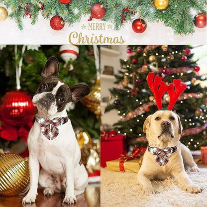 ARING PET Christmas Dog Collar, Cute Xmas Pet Collar with Sailor Bowtie Red and Green Plaid Bow Tie Collars with Metal Buckle for Puppy Small Medium Large Boy Girl Dogs-L