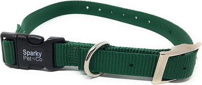 Sparky Pet Co - ECollar Replacement Strap - Easy Release Double Buckle Dog Collar - Rugged Nylon - Adjustable - D Ring - Quick Release Metal Clasp - for Invisible Fence Systems - 1" x 28" - Green