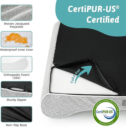 Orthopedic Dog Bed for Small Dogs up to 35 lbs - Removable Cover with Waterproof Lining & Non-Skid Bottom, Cotton-Polyester Blend Boat-Shaped Lounger Mattress, S(30x20x5in), Light Gray