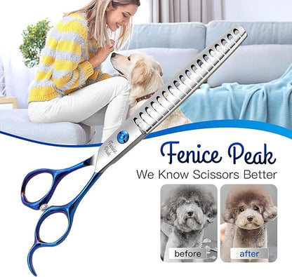 Fenice Peak 4PCS Dog Grooming Scissors Set Ergonomically Designed Blue Handles Ideal Dog Shears for Precise Trimming Easy Use with Comb.