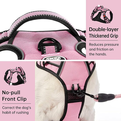IVY&LANE No Pull Dog Harness for Small Dogs, Dog Vest Harness with Leash, Safety Belt and Storage Strap, Fully Adjustable, 360° Reflective Strip, Soft Handle (Pink, S)