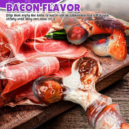 4 Pack Dog Chew Toys for Aggressive Chewers - Tough Indestructible Dog Toys with Bacon Flavor- Durable Nylon Bones Toy for Small Medium Large Breed - Puppy Gifts