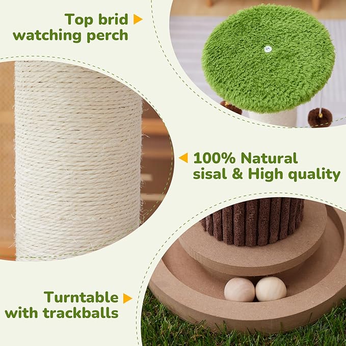Woochpet 34inches Tall Cat Scratching Post with Cat Ball Track Toy Heavy Duty and Thicker Large Diameter Natural Sisal Cat Scratcher Post for Indoor Cats Protect Your Furniture