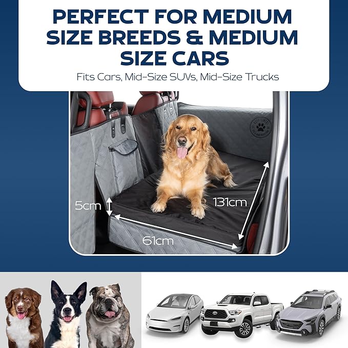 Ruff Liners Dog Bed for Car Back Seat, Medium Black – As Seen on Shark Tank – Fits Medium Seat Extender – Non-Slip Base, Waterproof Cover, Machine-Washable – Dog Mat for Car with Rebound Foam Comfort