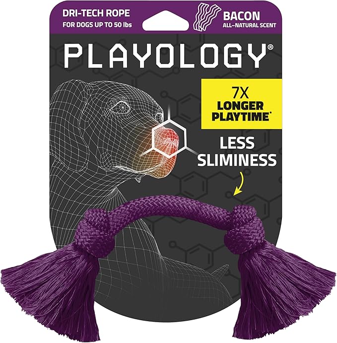 Playology Dog Toys | Dri-Tech Rope Toy Tug of War Rope for Aggressive Chewers | Medium Bacon Scented Toy - Easy to Clean and Made from Non Toxic Materials