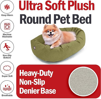 Majestic Pet 24 Inch Suede Calming Dog Bed Washable 24x19x7 (Inch) – Cozy Soft Round Donut Dog Bed with Spine Support for Dogs to Rest Their Head - Pet Bed Small – Sage (2025)
