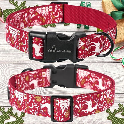 ARING PET Christmas Dog Collar, Cute Red Reindeer Cotton Lightweight Xmas Pet Collars for Puppy Small Medium Large Dogs-L