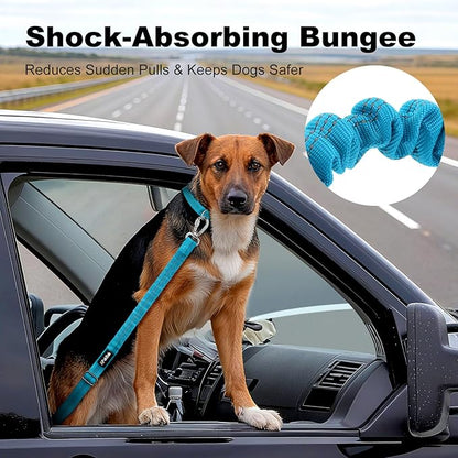 APakBak Dog Seat Belt for Car, Adjustable Dog Car Harness Seatbelt for Small Medium Large Dogs, Heavy Duty Travel Safety Restraint with Locking Aluminum Hook & Reflective Nylon Strap, Light Blue