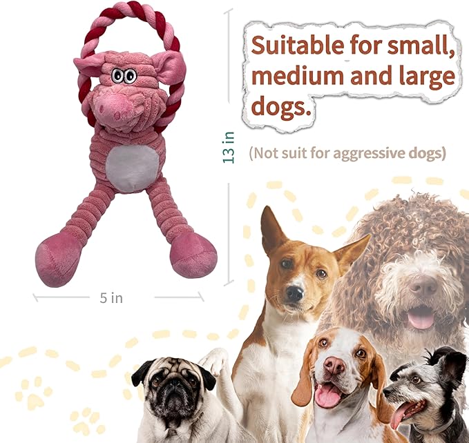 Plush Wrinkled Squeaky Dog Toy,2-Pack The Best Durable Teething Puppy Rope Chew Toy Keeps Them Busy Playing Hide-and-Seek Suitable for Puppy, Medium Dogs and Large Dogs (Pink & Gray)