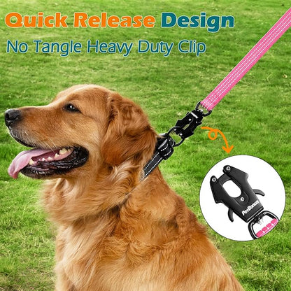PetBonus Heavy Duty Short Dog Leash, 18 Inch Nylon Traffic Leash with Quick Release Clip, Comfortable Padded Handle, Reflective Training Lead for Medium Large Dogs (Pink, 18")