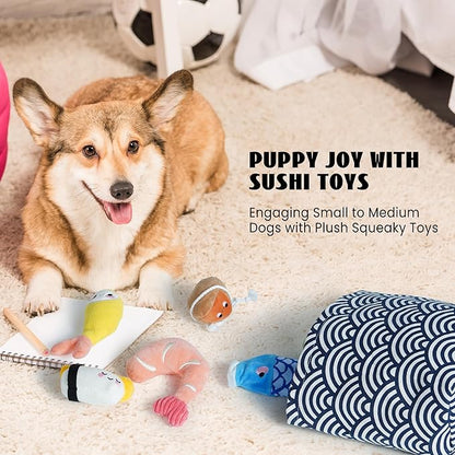 Nocciola 10 PCS Sushi Small Dog Toys to Keep Them Busy, Cute Stuffed Puppy Toys with Bag, Plush Dog Squeaky Toy for Small to Medium Dog Christmas Stocking Stuffers
