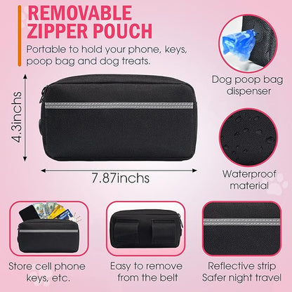 Hands Free Dog Leash with Waist Belt – No-Pull Bungee, Dual Padded Handles & Zipper Pouch for Running, Walking & Training – Adjustable Waist Leash for Large & Medium Dogs (Pink)
