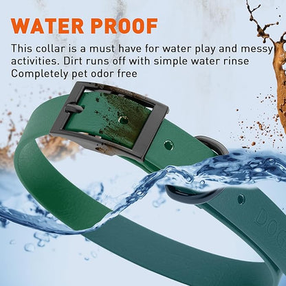Dogline Biothane Waterproof Dog Collar Strong Coated Nylon Webbing with Black Hardware Odor- Proof for Easy Care Easy to Clean High Performance Fits Small Medium or Large Dogs, Hunter Green