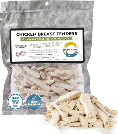Fresh Is Best Freeze Dried Dog Treats - Raw Freeze Dried Chicken Breast for Dogs & Cats - Healthy Dog Training Treats in Resealable Zipper Bag - High-Protein Single Ingredient - Made in The USA