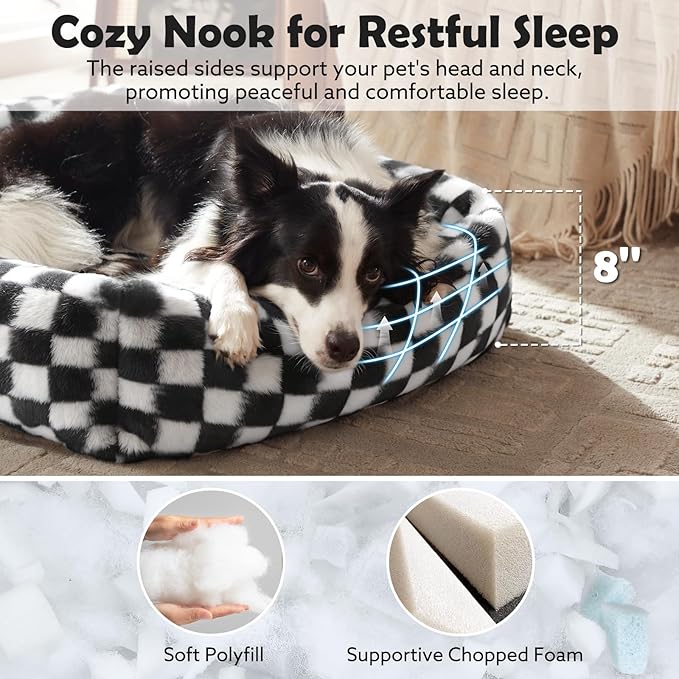 JOEJOY Large Dog Beds Large Sized Dog, Rectangle Washable Orthopedic Corduroy Fleece Pet Bed with Removable Zipper Cover, Cute Soft Calming Puppy Bed with Non Skid Bottom