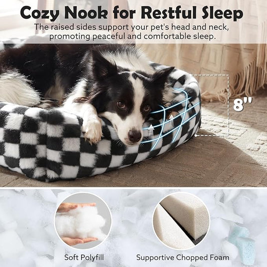 JOEJOY Large Dog Beds Large Sized Dog, Rectangle Washable Orthopedic Corduroy Fleece Pet Bed with Removable Zipper Cover, Cute Soft Calming Puppy Bed with Non Skid Bottom