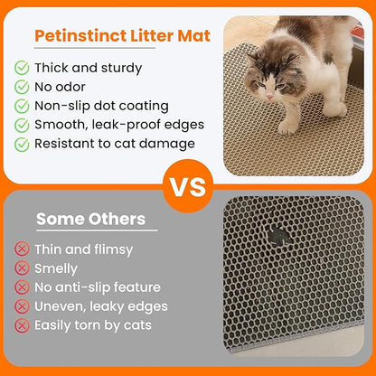 Petinstinct Extra Large Cat Litter Mat, 30x22 Inches Honeycomb Double Layer Cat Litter Trapping Mat, Non Slip Waterproof Urine Proof Large Kitty Litter Box Mat for Floor, Kitten Supplies, XL, Beige