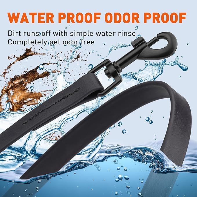Dogline Biothane Waterproof 4ft Dog Leash Strong Coated Nylon Webbing with Black Hardware Odor-Proof Easy to Clean High Performance for Small or Large Dogs Made in USA 4ft Lead, Black