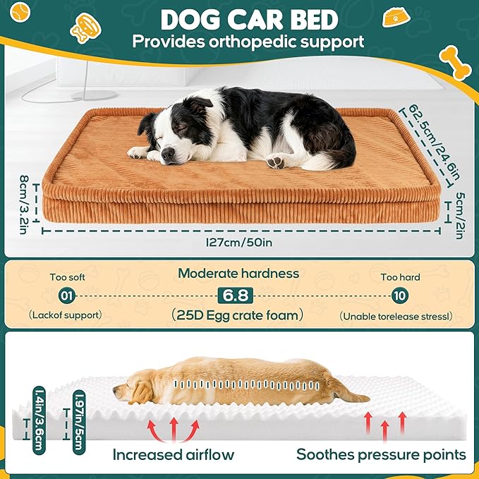 Dog Car Bed, Non-Slip Backseat Extender Pet Mat, Removable Washable Dog Bed for SUVs, Sedans & Trucks, Anti-Slip Travel Bed for Dogs, Easy Clean & Scratch-Proof & Comfort Brown (50"×24.6")