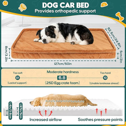Dog Car Bed, Non-Slip Backseat Extender Pet Mat, Removable Washable Dog Bed for SUVs, Sedans & Trucks, Anti-Slip Travel Bed for Dogs, Easy Clean & Scratch-Proof & Comfort (Medium (50"L×24.6"W×2"H))