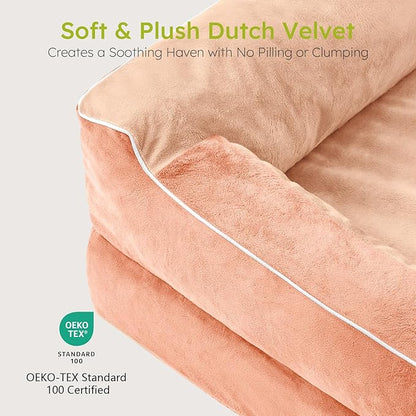 CWAWZ XXL Dog Bed for Extra Large Dogs, Giant Orthopedic Dog Bed with Cooling Gel Memory Foam, Waterproof Pet Bed with Removable Washable Cover, 53" Pet Sofa bed Dutch Velvet with Bone Toy, Peach Pink