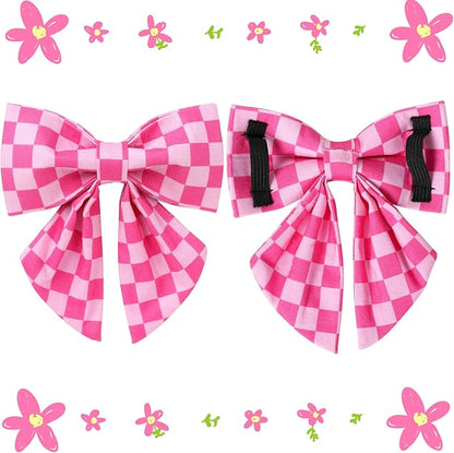 Dog Collar with Bow Tie,UP URARA PUP Pink Plaid Bowtie Dog Collar, Summer Bowtie Collar for Puppy Boy Girl Dog, Comfortable Cotton Dog Collar with Metal Buckle,XS