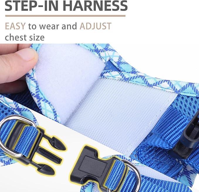 PUPTECK Dog Harness and Leash Set for Small Medium Dogs No Pull Step-in Soft Mesh Puppy Cat Vest Harnesses Reflective at Night, Upgraded New Blue XS