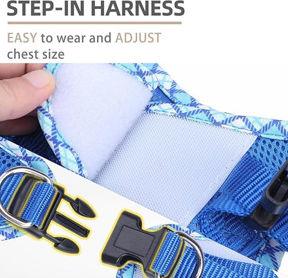 PUPTECK Dog Harness and Leash Set for Small Medium Dogs No Pull Step-in Soft Mesh Puppy Cat Vest Harnesses Reflective at Night, Upgraded New Blue XS