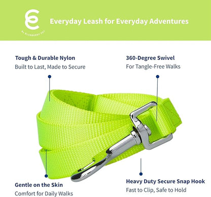 Blueberry Pet Essentials Highlighter Yellow Dog Leash for Large - 4' * 1" Dogs | Heavy Duty Nylon Lead | Lightweight Puppy & Cat Leash for Walking & Training