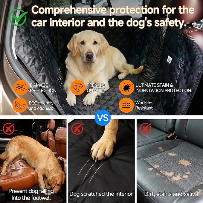 PETTALK Deluxe Dual Side Dog Car Seat Cover for Back Seat, Waterproof, Reversible Large Dog Car Seat Hammock, Back Seat Pet Cover for Dogs/Cats, Car Seat Protector, for Cars SUVs Trucks,All Seasons
