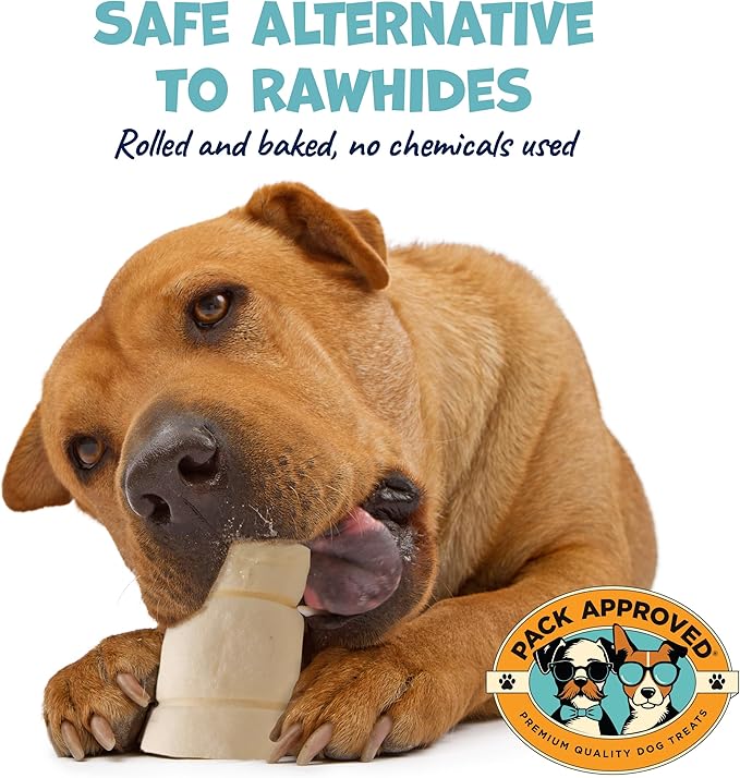 Beef Cheek Rolls for Dogs - Natural & Odor-Free Dog Treats - 5 to 6 Inch Medium Beef Hide Dog Chews - 4 Pack