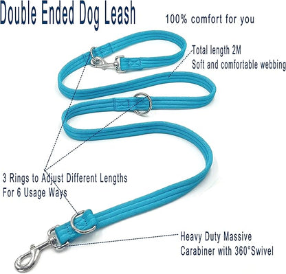 Dog Leash-Multifunctional Double Ended,for Obedience Training Or Distance Work Easy to Use,Lightweight,Soft&Durable Convertible Hands Free,Crossbody,Over Shoulder (Blue, 2M*2.5CM)