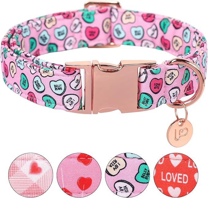 UP URARA PUP Valentine's Dog Collar, Heart Dog Collar for Small Medium Large Girl Boy Dogs or Cats, Wedding Dog Collar Match Dog Leash, Pet Collar with Metal Buckle, S