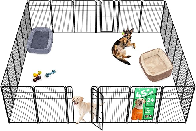 FXW Homeplus Unleashed Indoor Dog Playpen - Stress-Free and Safe Play, Heavy Duty 45 Inch 24 Panels Dog Pen for Medium and Large Dogs, Black│Patented
