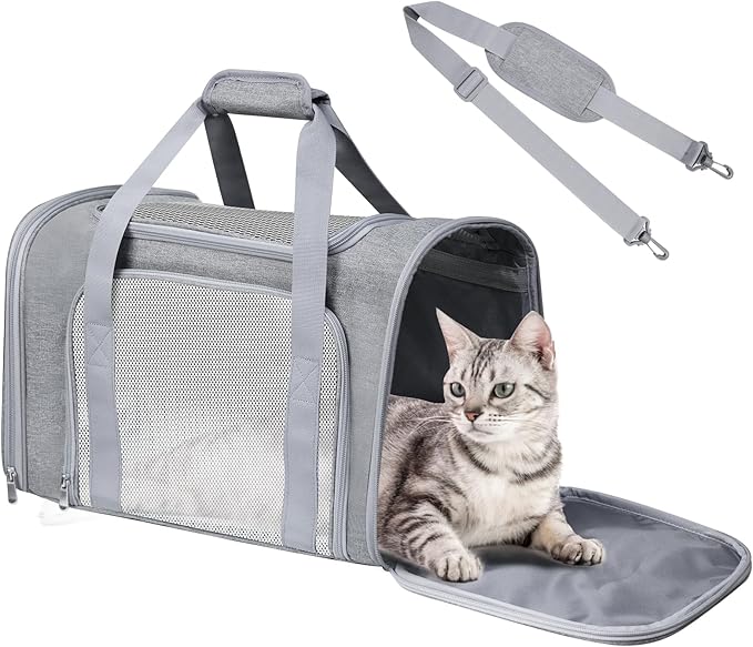 FOORLON Cat Carrier Soft for Pets Up to 15 Lbs, Cat Travel Bag Soft-Sided with Padded Shoulder Strap, Pet Dog Carriers for Small Dogs Travel Puppy Carry Airline Approved, Grey