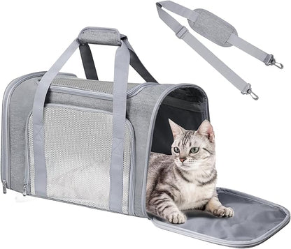 FOORLON Cat Carrier Soft for Pets Up to 15 Lbs, Cat Travel Bag Soft-Sided with Padded Shoulder Strap, Pet Dog Carriers for Small Dogs Travel Puppy Carry Airline Approved, Grey
