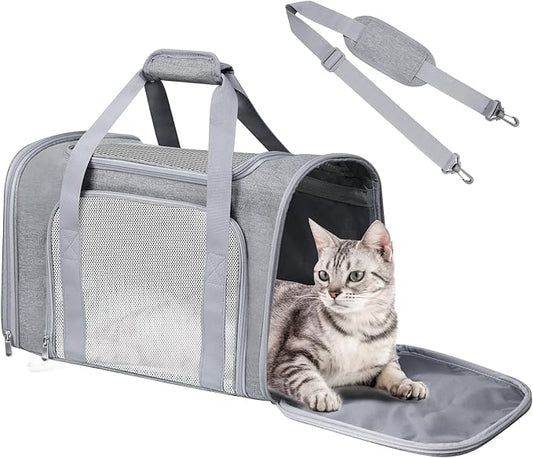 FOORLON Cat Carrier Soft for Pets Up to 15 Lbs, Cat Travel Bag Soft-Sided with Padded Shoulder Strap, Pet Dog Carriers for Small Dogs Travel Puppy Carry Airline Approved, Grey