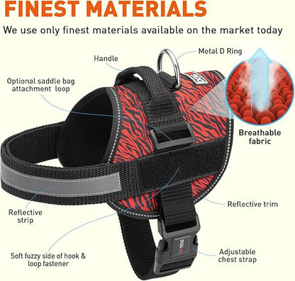 Dogline Dog Harness, Reflective No-Pull Adjustable Vest with Handle for Walking, Training, Breathable, No - Choke Harness for Small, Medium or Large Dogs Room for Patches Zebra Black/Red L 27"-34"