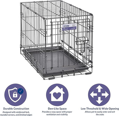 MidWest Homes for Pets 22-Inch iCrate Folding Dog Crate with Divider Panel, Leak-Proof Tray & Secure Latches – Metal Wire Kennel for XS Breeds – Portable, Durable & Easy to Assemble