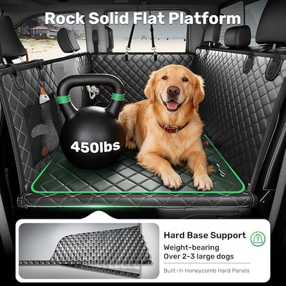 Zanch Heavy-Duty Dog Truck Seat Cover, Flat Solid Back Seat Extender for Multi Large Dogs, Hard-Base Supports 450 lb, Waterproof Hammock Protector, XL for Full-Size Crew Cab Trucks & SUVs, Green
