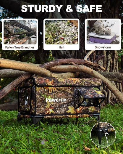 Weatherproof Heated Cat House for Outdoor in Winter, Heated Cat Bed Kitty Shelter with Cat Heating Pad, Insulated & Safe Escape Door, Warm House for Outside Stray Cat (Leaf Color, 17.6"x25.5"x17.9")