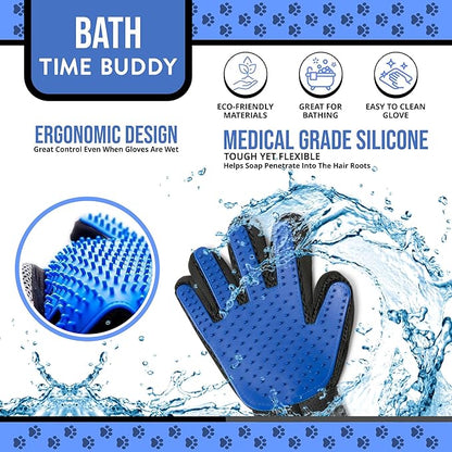 Pet Grooming Gloves – 1 Pair – Deshedding & Bath Massage Mitts for Dogs & Cats – Choose from 5 Colors – Adjustable, Reusable & Easy to Clean (Blue)