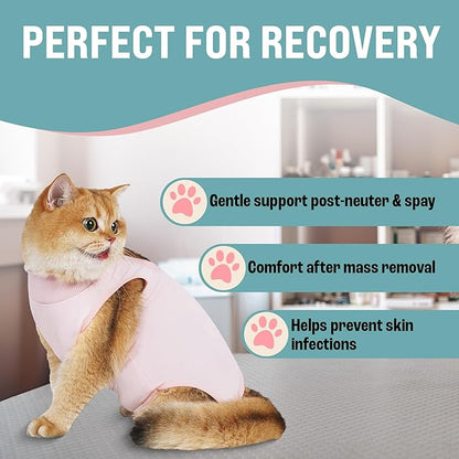 KittyCraft Cat Recovery Suit - Strangle-Proof Post Surgery Cat Onesie, Cat Post-Surgery Suit (Large, Pink)